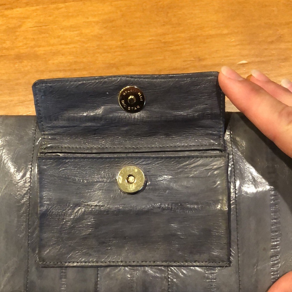 EEL SKIN WALLET Gray Card Slots Pen Holder Vintage Classic Magnet Closure EUC - Picture 3 of 11